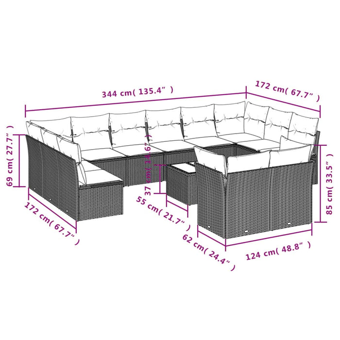 Set mobilier de grădină cu perne, 13 piese, negru, poliratan - WALTI WALTI