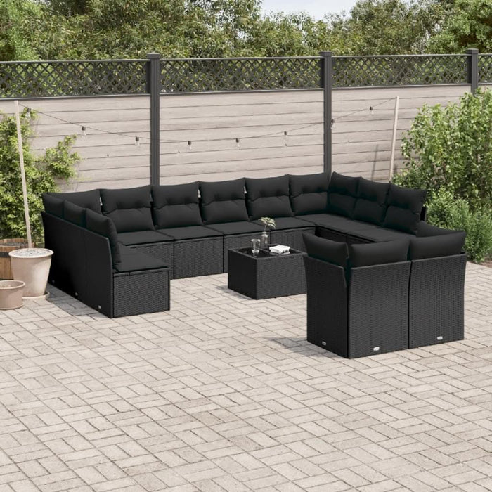 Set mobilier de grădină cu perne, 13 piese, negru, poliratan - WALTI WALTI