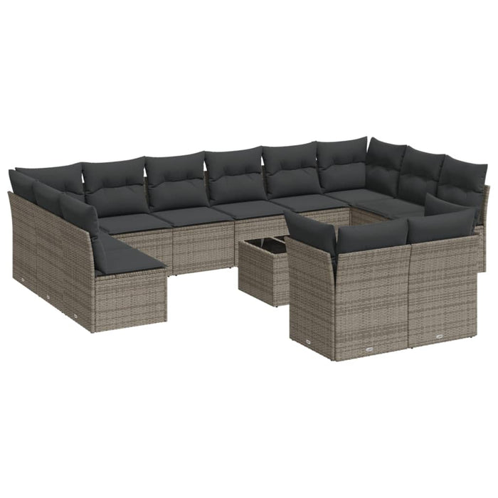 Set mobilier de grădină cu perne, 13 piese, gri, poliratan - WALTI WALTI
