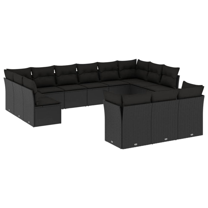 Set mobilier de grădină cu perne, 13 piese, negru, poliratan - WALTI WALTI
