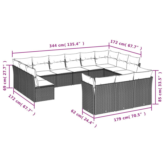Set mobilier de grădină cu perne, 13 piese, negru, poliratan - WALTI WALTI