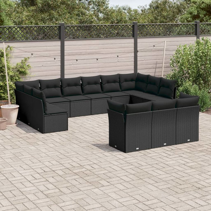 Set mobilier de grădină cu perne, 13 piese, negru, poliratan - WALTI WALTI
