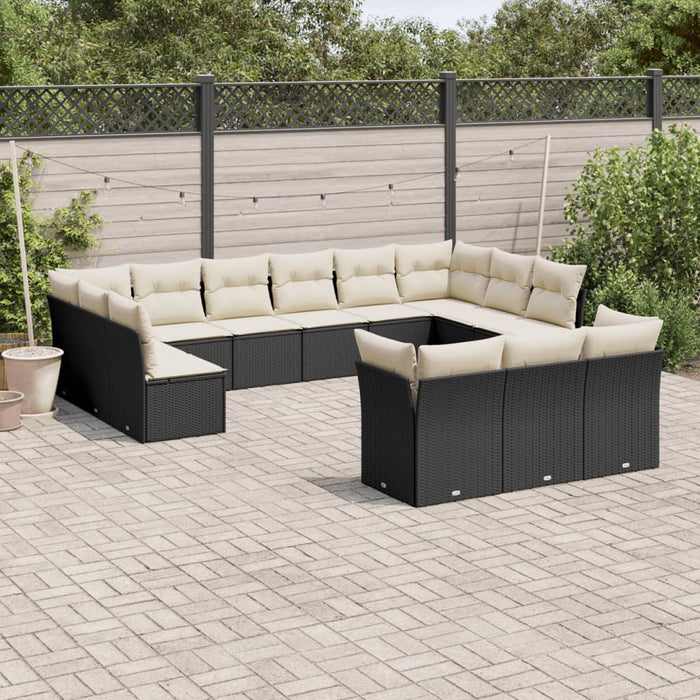 Set mobilier de grădină cu perne, 13 piese, negru, poliratan - WALTI WALTI