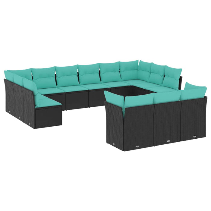 Set canapele de grădină cu 13 piese și perne, poliratan negru WALTI