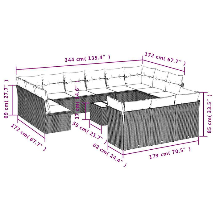 Set mobilier de grădină cu perne, 14 piese, negru, poliratan WALTI