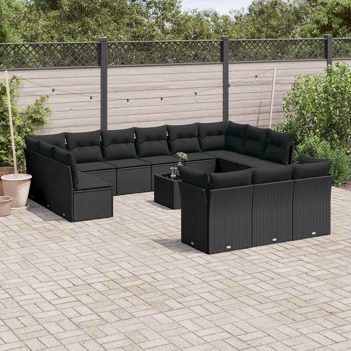 Set mobilier de grădină cu perne, 14 piese, negru, poliratan WALTI