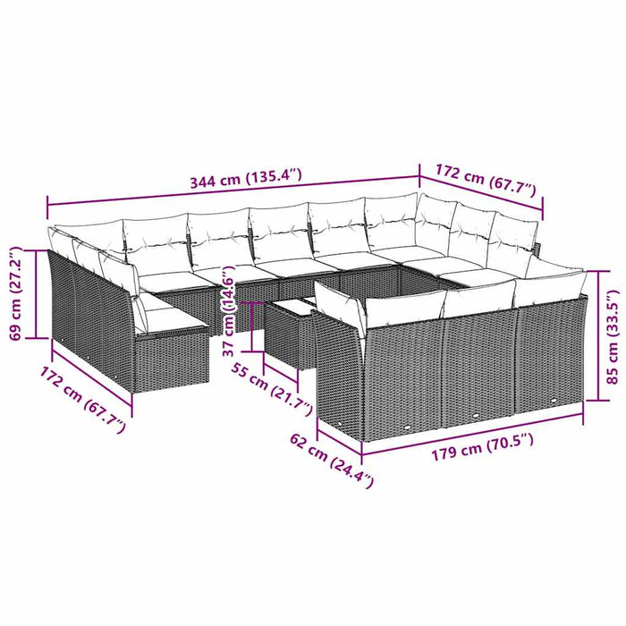 Set mobilier de grădină cu perne,14 piesegri deschis, poliratan - WALTI WALTI