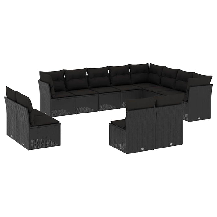Set canapele de grădină, 12 piese, cu perne, negru, poliratan - WALTI WALTI