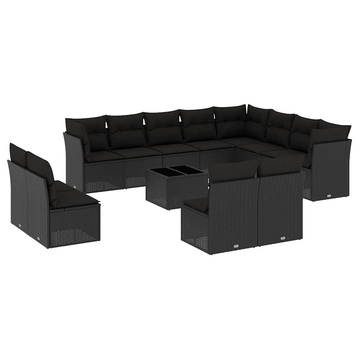Set mobilier de grădină cu perne, 13 piese, negru, poliratan - WALTI WALTI