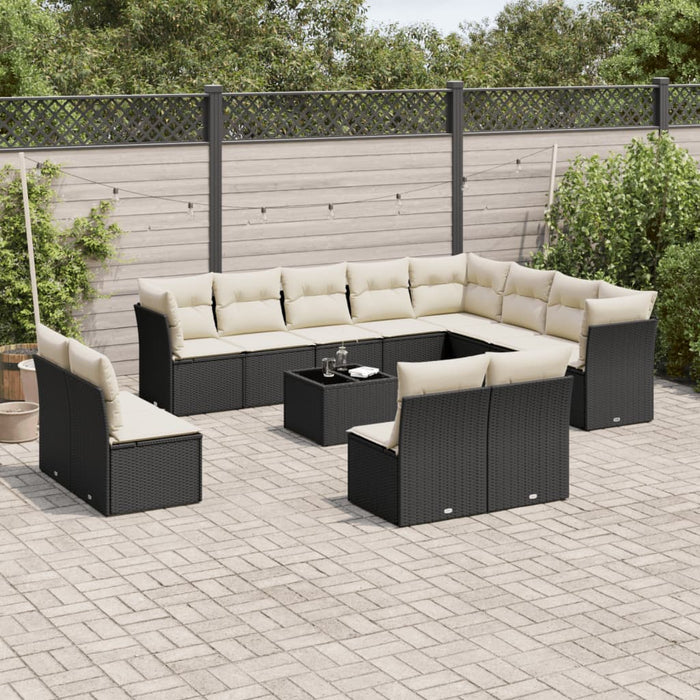Set mobilier de grădină cu perne, 13 piese, negru, poliratan - WALTI WALTI