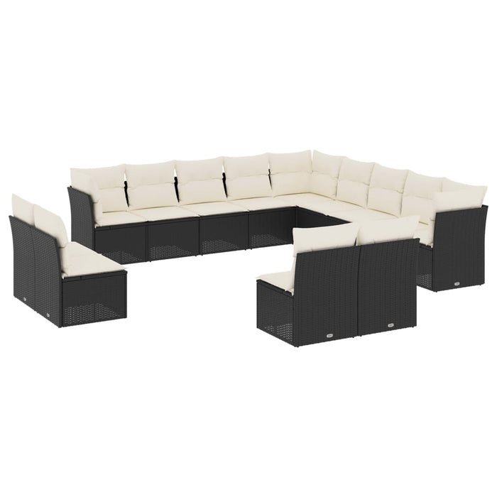 Set mobilier de grădină cu perne, 13 piese, negru, poliratan - WALTI WALTI