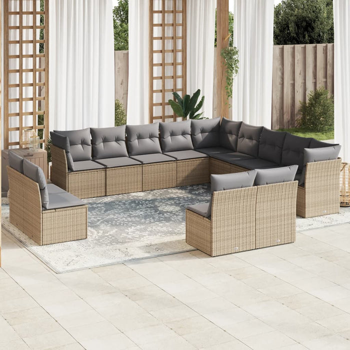 Set canapele de grădină, 13 piese, cu perne, bej, poliratan WALTI