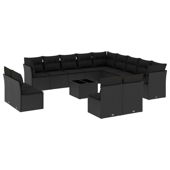 Set mobilier de grădină cu perne, 14 piese, negru, poliratan WALTI