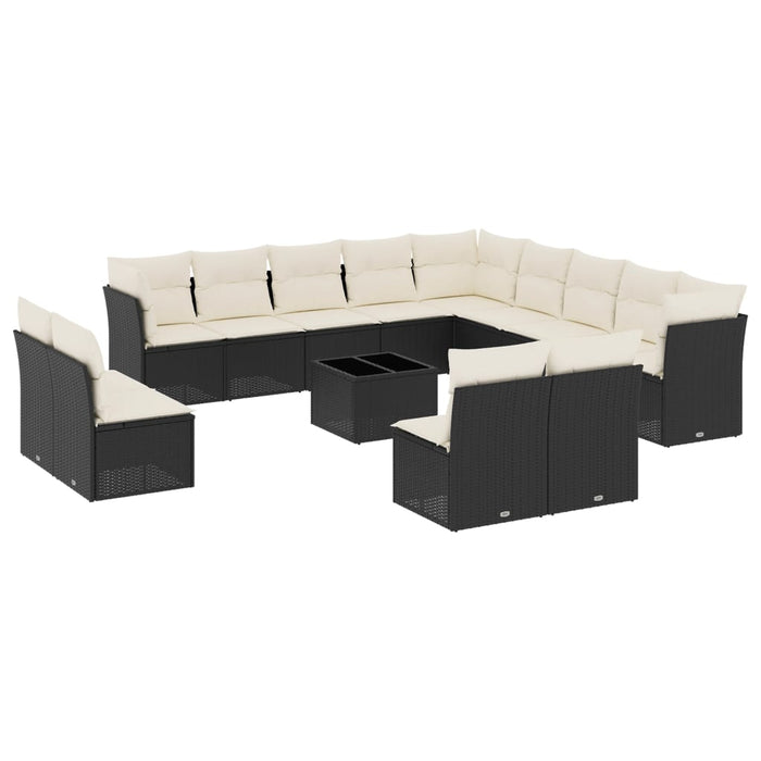 Set mobilier de grădină cu perne, 14 piese, negru, poliratan - WALTI WALTI