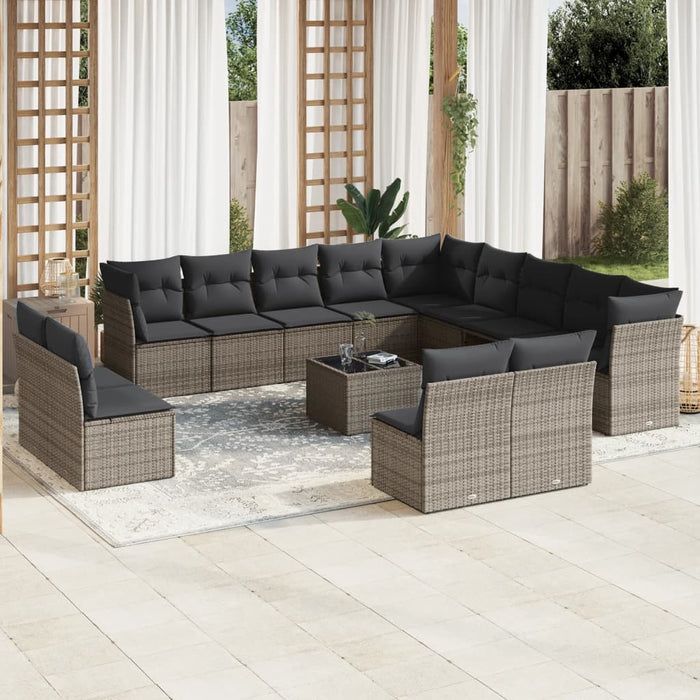 Set mobilier de grădină cu perne, 14 piese, gri, poliratan - WALTI WALTI