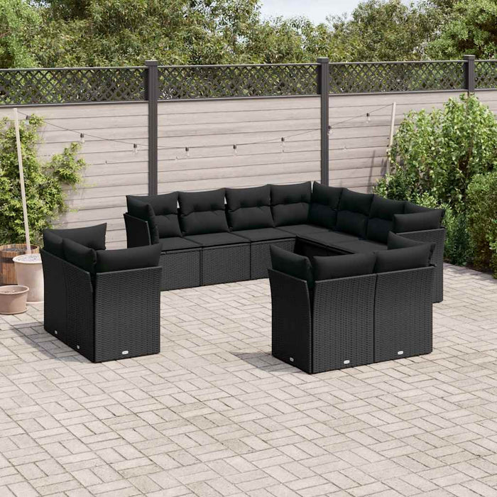 Set canapele de grădină cu perne, 11 piese, negru, poliratan - WALTI WALTI
