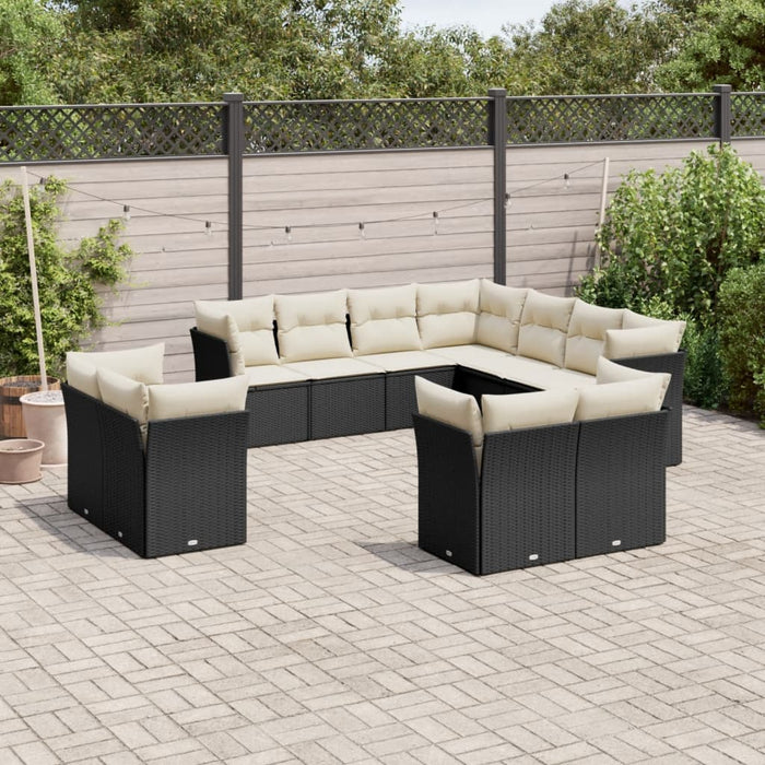 Set canapele de grădină cu perne, 11 piese, negru, poliratan WALTI