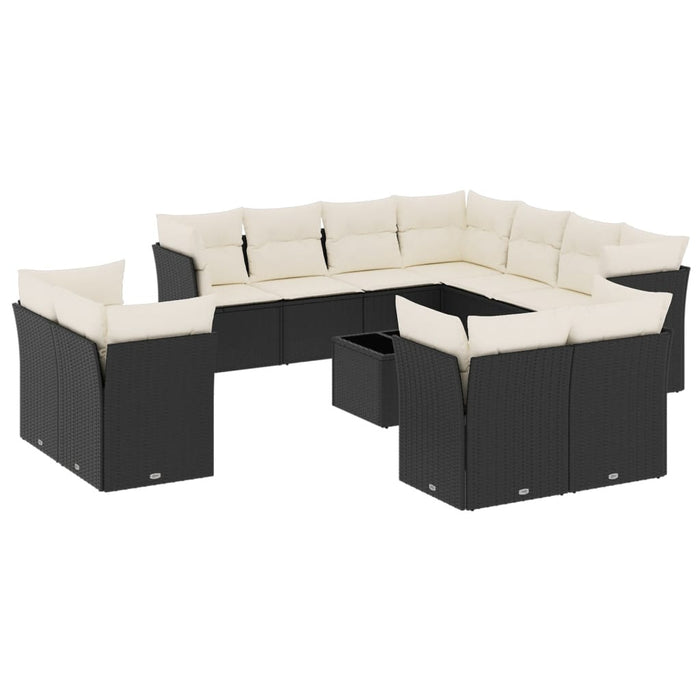Set canapele de grădină, 12 piese, cu perne, negru, poliratan WALTI