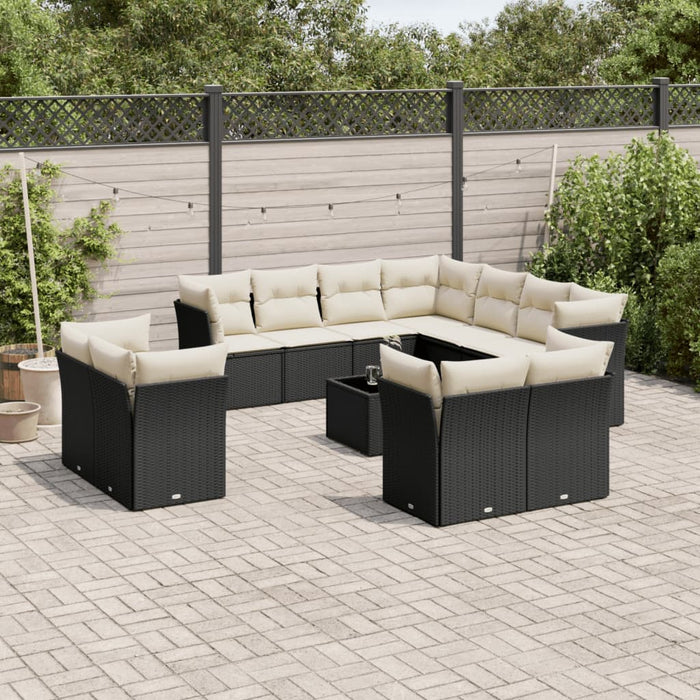 Set canapele de grădină, 12 piese, cu perne, negru, poliratan WALTI