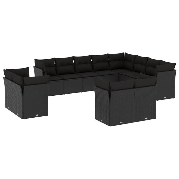 Set canapele de grădină, 12 piese, cu perne, negru, poliratan - WALTI WALTI