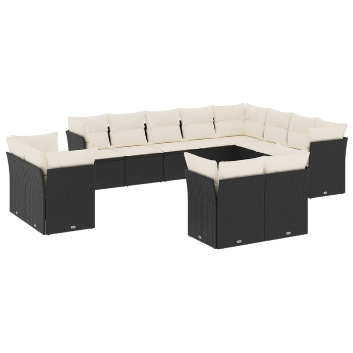 Set canapele de grădină, 12 piese, cu perne, negru, poliratan WALTI