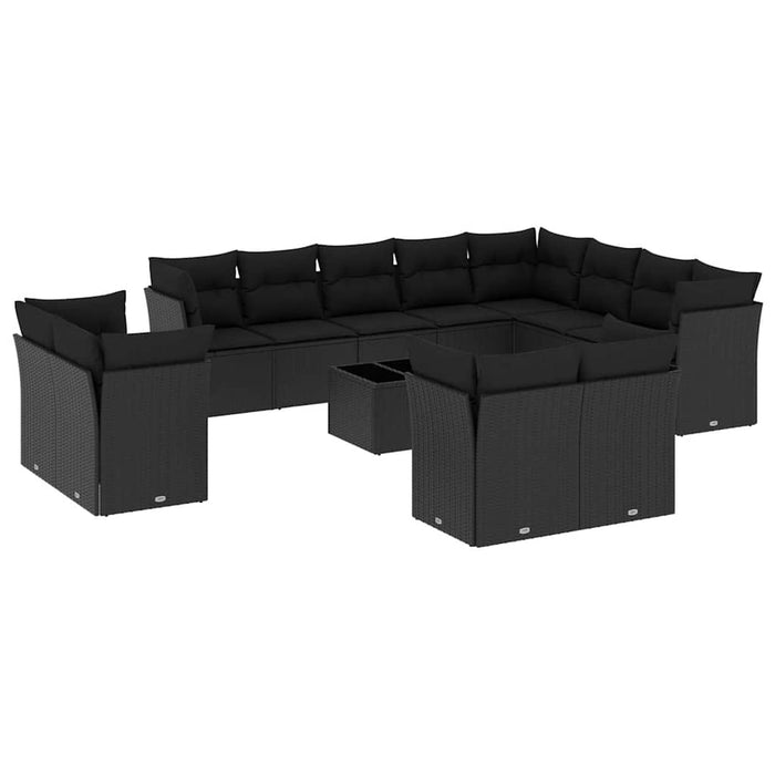 Set mobilier de grădină cu perne, 13 piese, negru, poliratan - WALTI WALTI