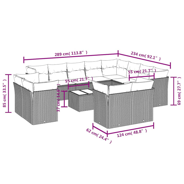 Set mobilier de grădină cu perne, 13 piese, negru, poliratan - WALTI WALTI
