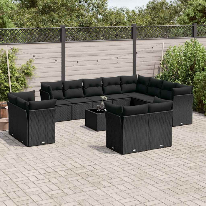 Set mobilier de grădină cu perne, 13 piese, negru, poliratan - WALTI WALTI
