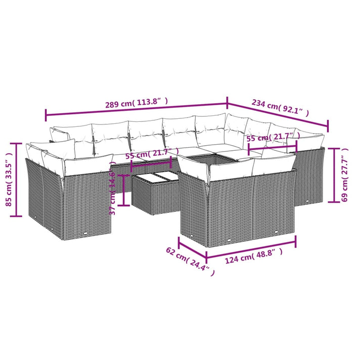 Set mobilier de grădină cu perne, 13 piese, negru, poliratan WALTI