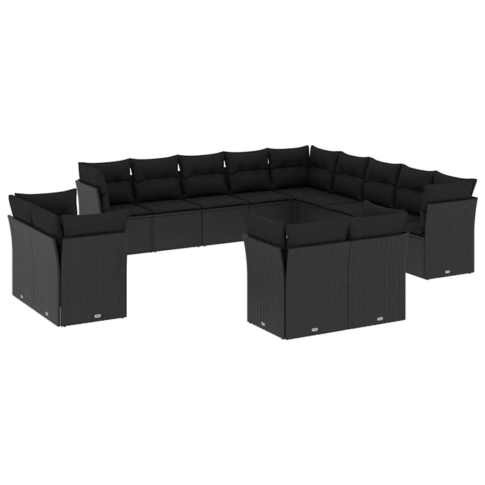 Set mobilier de grădină cu perne, 13 piese, negru, poliratan - WALTI WALTI