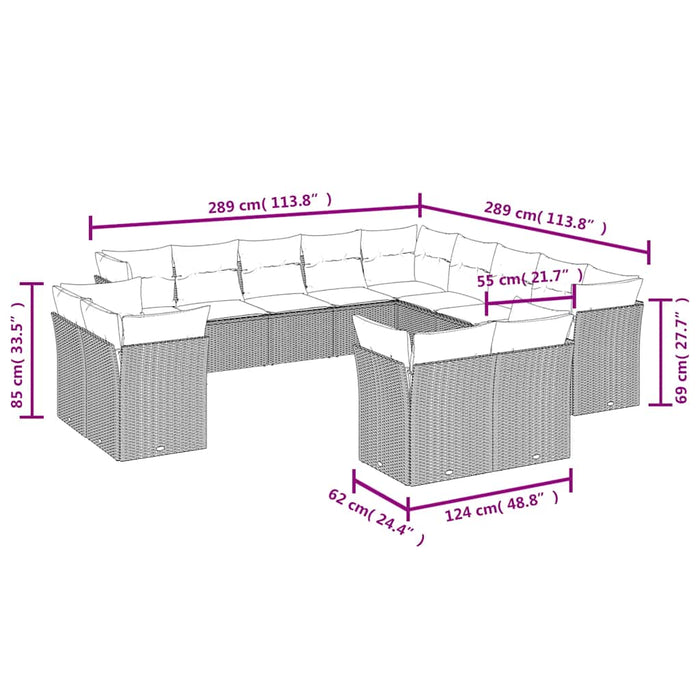 Set mobilier de grădină cu perne, 13 piese, negru, poliratan - WALTI WALTI