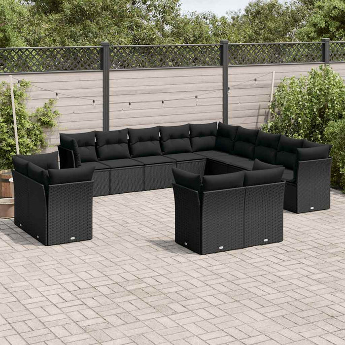 Set mobilier de grădină cu perne, 13 piese, negru, poliratan - WALTI WALTI