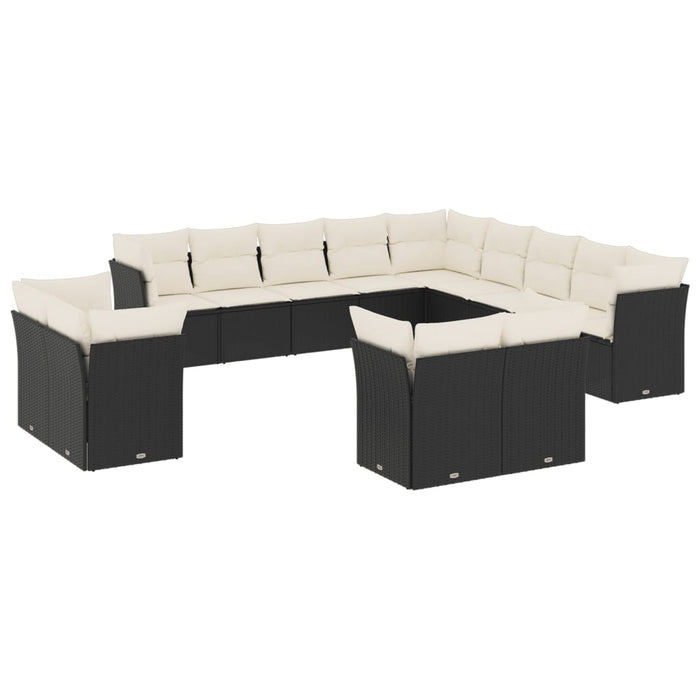 Set mobilier de grădină cu perne, 13 piese, negru, poliratan WALTI