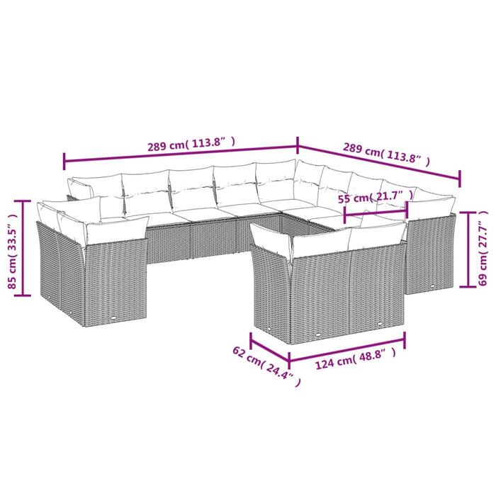 Set mobilier de grădină cu perne, 13 piese, negru, poliratan WALTI