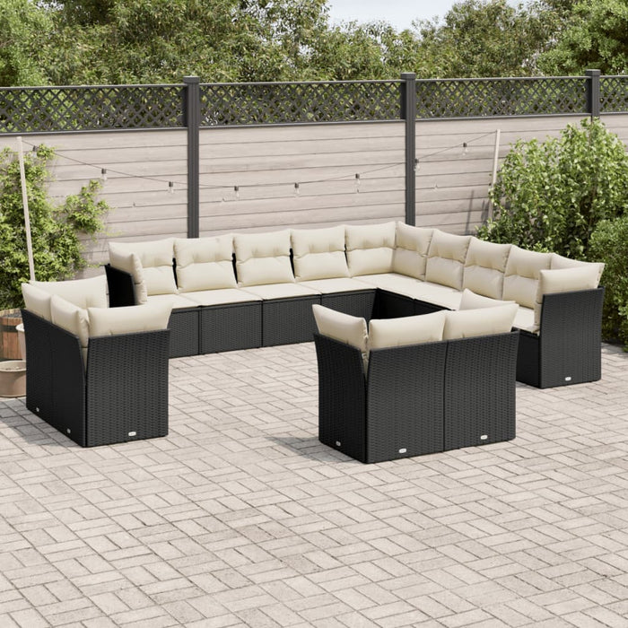 Set mobilier de grădină cu perne, 13 piese, negru, poliratan WALTI