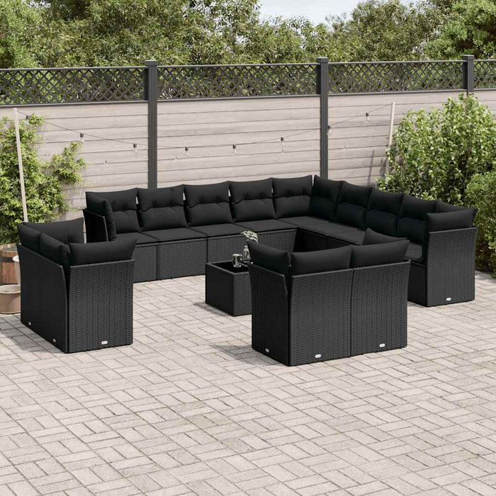 Set mobilier de grădină cu perne, 14 piese, negru, poliratan - WALTI WALTI