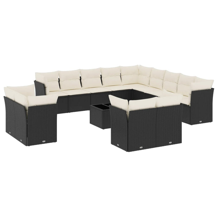 Set mobilier de grădină cu perne, 14 piese, negru, poliratan WALTI