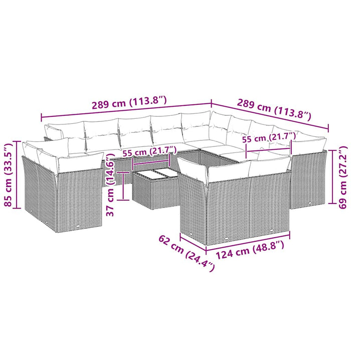 Set mobilier de grădină cu perne,14 piesegri deschis, poliratan - WALTI WALTI