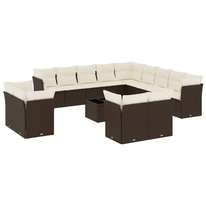 Set mobilier de grădină cu perne, 14 piese, maro, poliratan WALTI