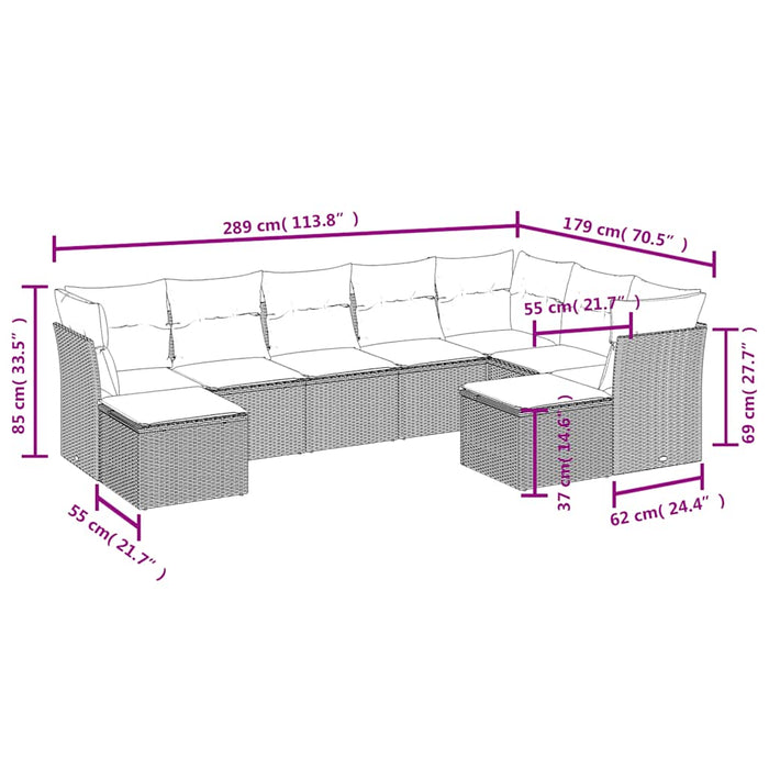 Set mobilier de grădină cu perne, 9 piese, negru, poliratan - WALTI WALTI