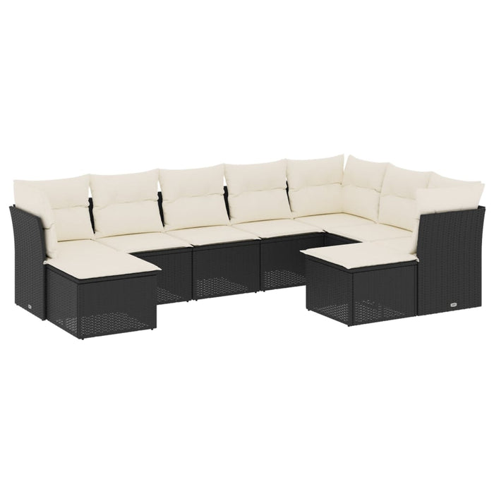 Set mobilier de grădină cu perne, 9 piese, negru, poliratan WALTI