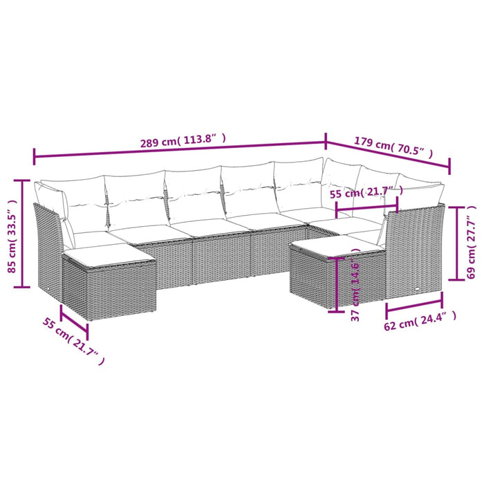 Set mobilier de grădină cu perne, 9 piese, negru, poliratan WALTI