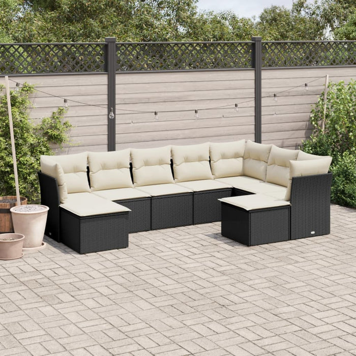 Set mobilier de grădină cu perne, 9 piese, negru, poliratan WALTI