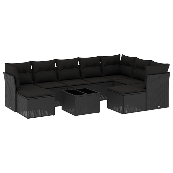 Set canapele de grădină cu perne, 10 piese, negru, poliratan - WALTI WALTI