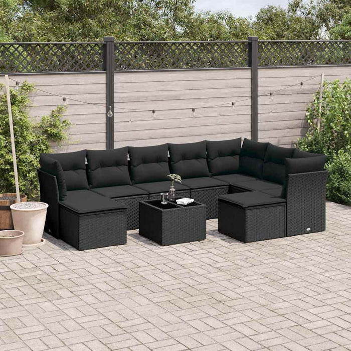 Set canapele de grădină cu perne, 10 piese, negru, poliratan - WALTI WALTI
