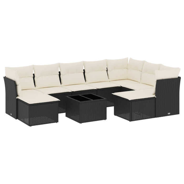 Set canapele de grădină cu perne, 10 piese, negru, poliratan WALTI