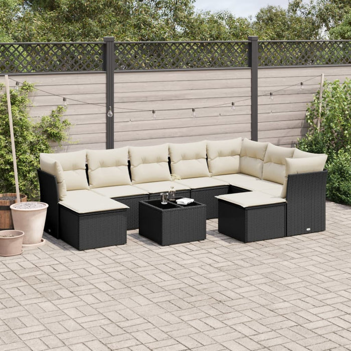 Set canapele de grădină cu perne, 10 piese, negru, poliratan WALTI