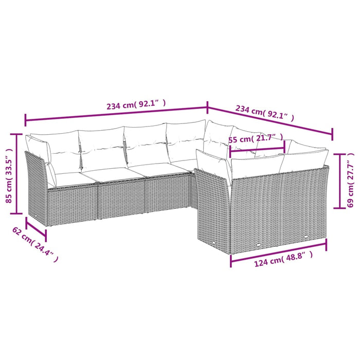 Set mobilier de grădină cu perne, 8 piese, negru, poliratan - WALTI WALTI