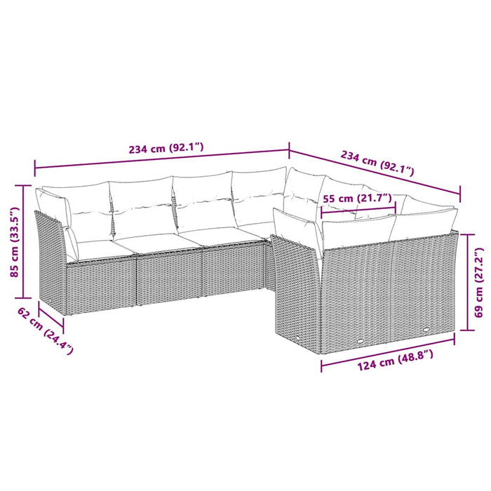 Set mobilier de grădină cu perne, 8 piese gri deschis poliratan - WALTI WALTI