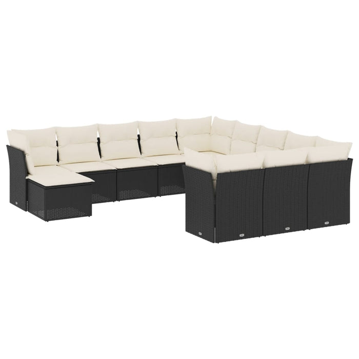 Set canapele de grădină, 12 piese, cu perne, negru, poliratan WALTI